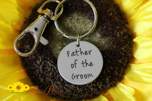 Father of the Groom or Bride Keychain, Hand Stamped, Wedding Gift for Dad, Grandpa, Brother, Custom Keyring, Thank You Gift for Father