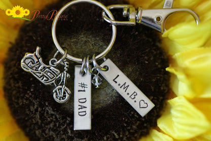 Motocross Tag Keychain, Motorcycle Keychain, Dad Gift, Personalized, Hand Stamped, Father's Day, Harley Dad, Gift from Kids, Grandpa Gift