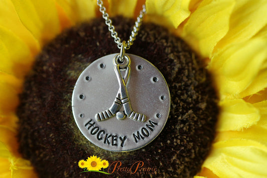 Hockey Mom Necklace, Hand Stamped, Team Mom Gift, Sports Keychain, Hockey Jewelry, Gift from Hockey Player, Coach Gift, Gift for Dad