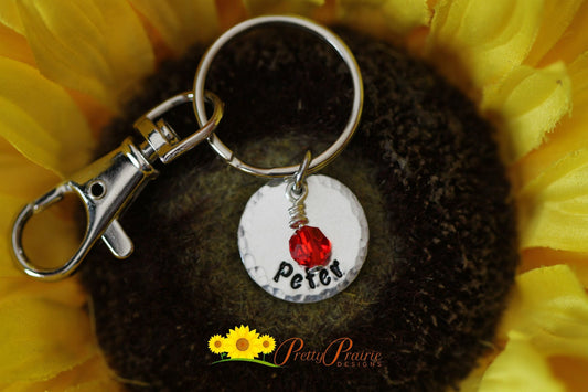 Hammered Name Keychain, Birthstone, Aluminum, Personalized, Hand Stamped, Backpack Tag, Sweet 16 Gift, New Driver Gift,  Keychain for Teen