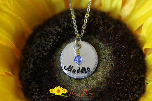 Little Girl Personalized Necklace, Daughter Gift, Birthstone Jewelry, Hand Stamped, Teen Gift, Sweet 16, First Jewelry, Young Girl Jewelry
