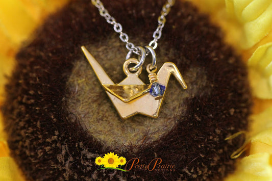 Gold Origami Paper Crane Necklace, Bird Jewelry, Good Luck Jewelry, Origami Crane Charm, Graduation Gift, BFF Necklace, Bird Lover Gift