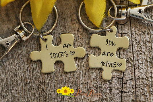 I am Yours You are Mine Puzzle Piece Keychain Set, Hand Stamped, Couples Gift, Anniversary Present, His and Her Gift, Valentine Gift