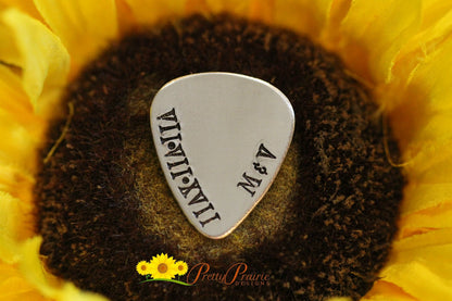 Roman Numeral Guitar Pick, Hand Stamped Pick, Anniversary Gift for Guitarist, Metal Date Pick, Personalized Musician Present, Memorial Pick