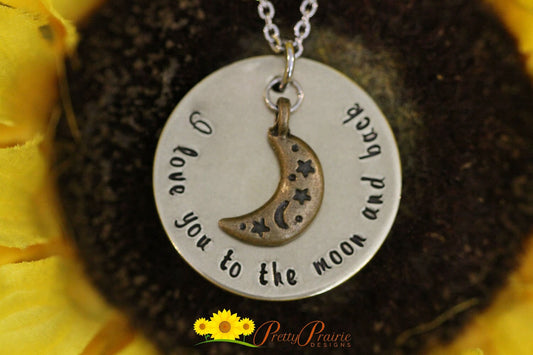 I Love You to the Moon and Back Necklace, Graduation Gift, Daughter Birthday, Hand Stamped, Anniversary Gift for Wife, Girlfriend Present