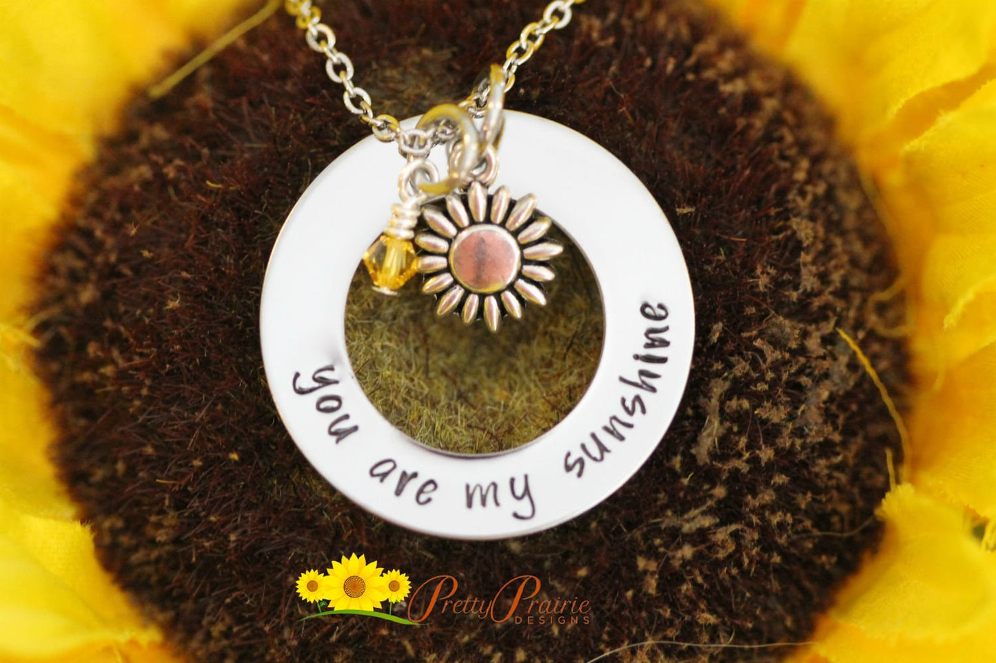 You are My Sunshine, Large Washer Necklace, Hand Stamped Sun Jewelry, Daughter Necklace, Custom Sunshine Necklace, Girlfriend Gift, Fiancé