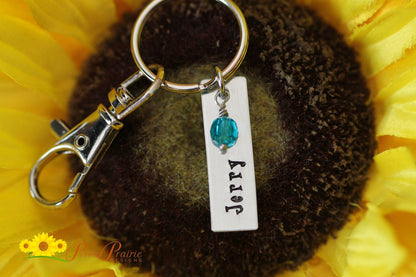 Personalized Bar Keychain, Swarovski Crystal, Backpack Tag, Hand Stamped, Keyring, Sweet 16 Gift, New Driver Gift,  Keychain for Teen