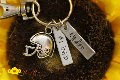 Football Helmet Tag Keychain, Personalized, Dad Gift, Hand Stamped, Football Coach Gift, Football Fan, Father's Day Present, Gym Bag Tag