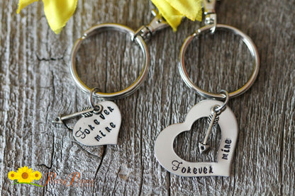 Forever Mine Keychains, Matching Keyrings, Heart Keychains, Valentine Gift, Arrow Charms, Gift for Husband or Boyfriend, I Love You Keychain