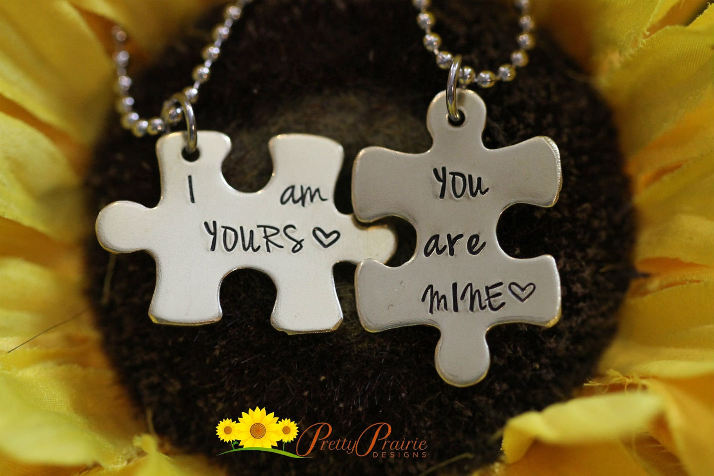 I am Yours You are Mine Puzzle Piece Necklace Set, Hand Stamped, Couples Gift, Boyfriend or Girlfriend Gift, Engagement, Anniversary Gift