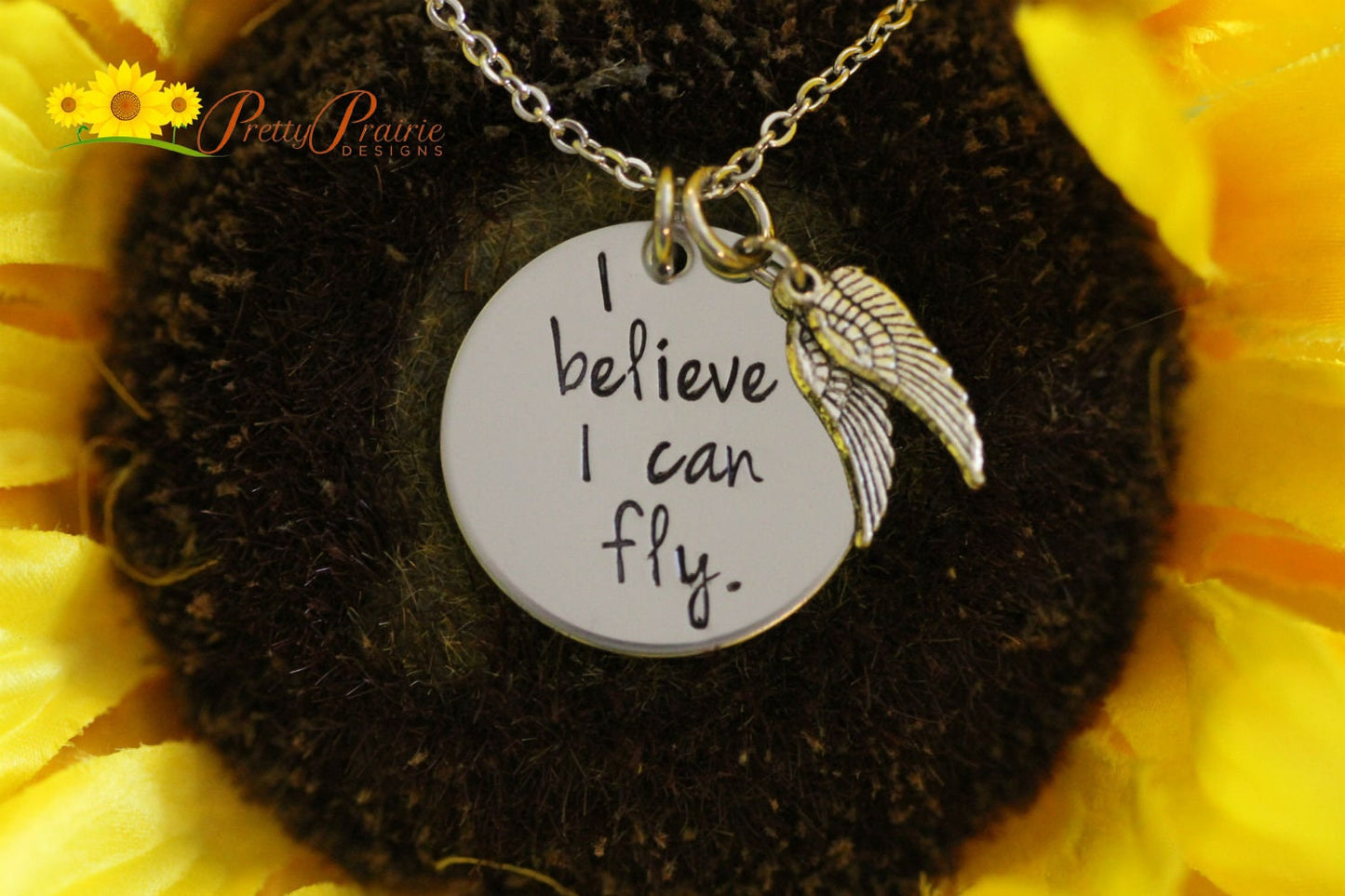 I Believe I Can Fly Necklace, Inspirational Jewelry, Hand Stamped, Custom Jewelry, Angel Wing Necklace, Birthday Necklace, Graduation Gift