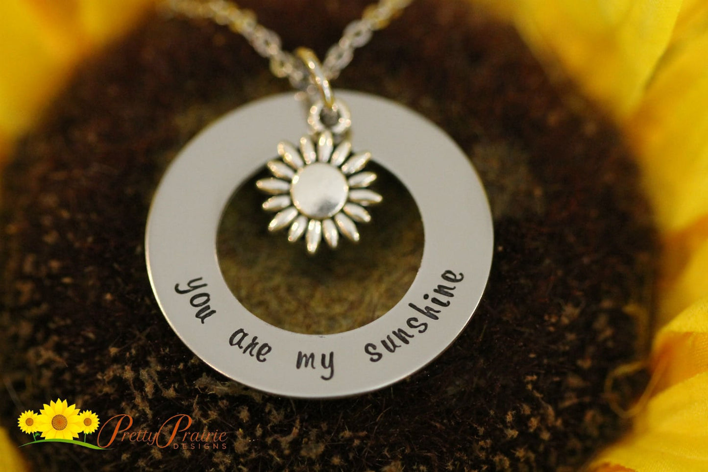 You are My Sunshine, Large Washer Necklace, Hand Stamped Sun Jewelry, Daughter Necklace, Custom Sunshine Necklace, Girlfriend Gift, Fiancé