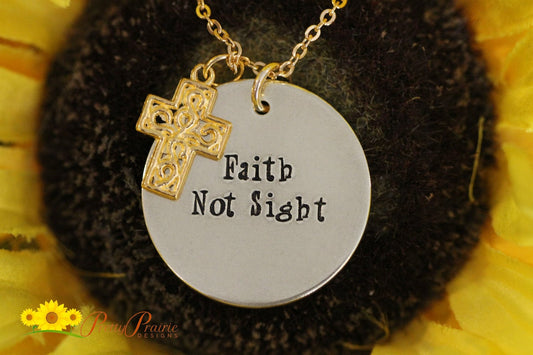 Faith Not Sight Necklace, Gold or Silver Cross Jewelry, Filigree Cross Charm, Religious Necklace, Keep the Faith, Crucifix, Christmas Gift