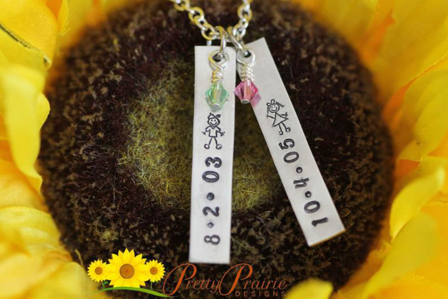 Stick Figure Adoption Necklace, Gotcha Jewelry, Birthday Gift, Children's Necklace, Mother's Day, Grandma Gift, Special Date, Hand Stamped