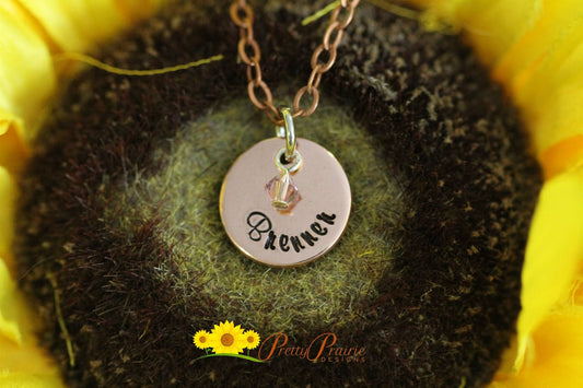Personalized Copper or Brass Necklace, Birthstone, Children's Name, Dainty Necklace, Girlfriend Gift, Hand Stamped, Kid's Jewelry, Teen Gift