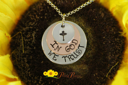 In God We Trust Stack Necklace, Religious Jewelry, Mixed Metal, Confirmation Gift, Baptism Present, Godmother Necklace, Baby Christening