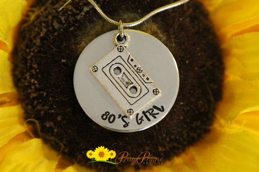 80's Girl Necklace, Love the 80s, Valley Girl, Hand Stamped, Audio Cassette Charm Necklace, Custom, Born in the 80's Jewelry, Retro Jewelry