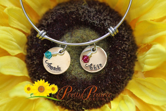 Mixed Metal Bangle, Mother's Bracelet, Hand Stamped, Mother's Day Jewelry, Daughter Gift, Grandmother Bracelet, Personalized, Birthstones
