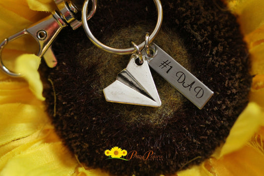 Best Dad Paper Plane Keychain, Silver Plane Key Ring, Pilot or Traveler Gift, Origami Plane Charm, #1 Dad Gift, Personalized, Hand Stamped