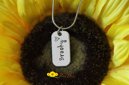 Mini Dog Tag Personalized Heart Necklace, Hand Stamped, Name Jewelry, Daughter Birthday, Girlfriend, Promise Necklace, New Mom, Teen Gift