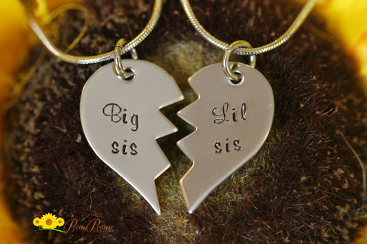 Big Sis Lil Sis Necklace Set, Heart Puzzle Necklace, Hand Stamped Heart Jewelry, Sister Gift, Daughters Gift, Christmas for Sisters