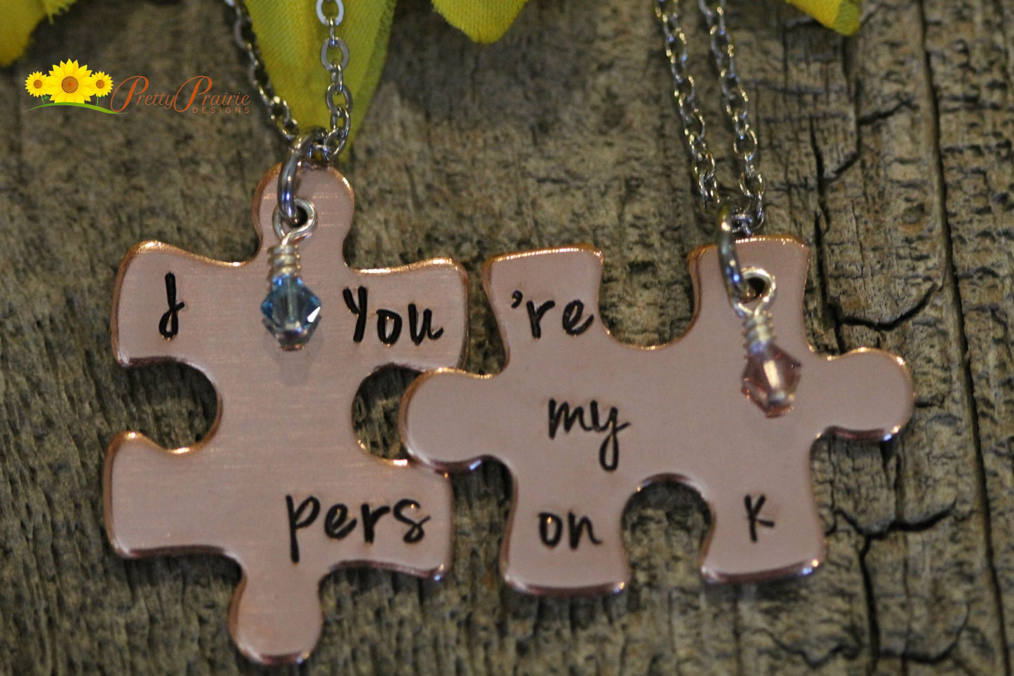 You're My Person Puzzle Piece Necklace Set, Metal, Hand Stamped, Personalized, Birthstones, Sisters Gift, Partner, Best Friends Necklace Set