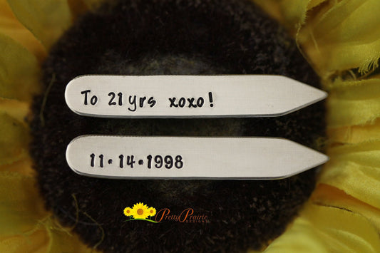 Anniversary Date Collar Stays, Custom Collar Stiffeners, Personalized Collar Stays, Hand Stamped Stays, Husband Gift, Men's Anniversary Gift