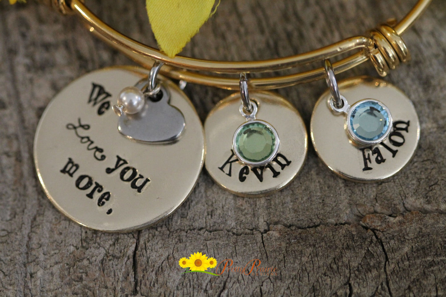 We Love You More Bangle, Personalized Gold Bangle, Hand Stamped, Gift for Grandmother, Children's Name Bracelet, Mother's Day Gift, Birthday