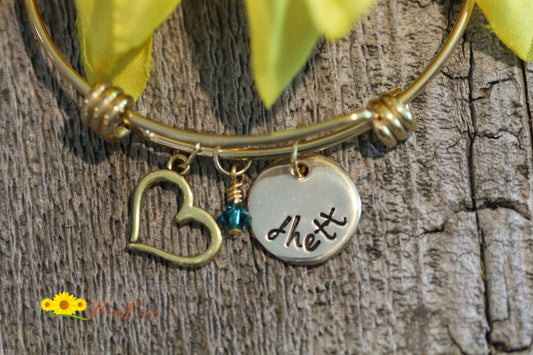 You're My Heart Gold Bangle, Mother's Charm Bracelet, Personalized, Expandable, Hand Stamped, New Mom Gift, Grandmother Gift, Birthstones