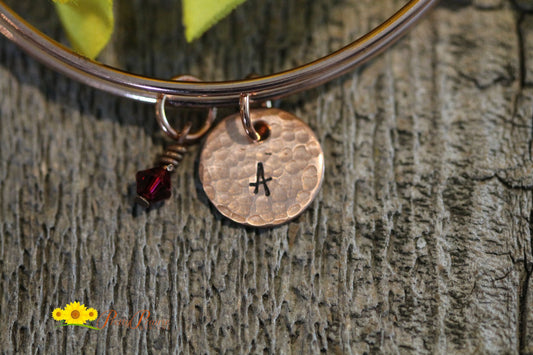 Rose Gold Initial Bangle, Birthstones, Braided Band, Hand Stamped, Gift for a New Mom, Grandmother Gift, Daugher Bracelet, Personalized