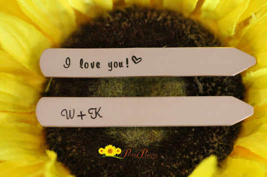 I Love You Collar Stays, Suit Accessories, Valentine Gift for Him, Men's Anniversary Gift, Initial Collar Stays, Personalized Collar Stays