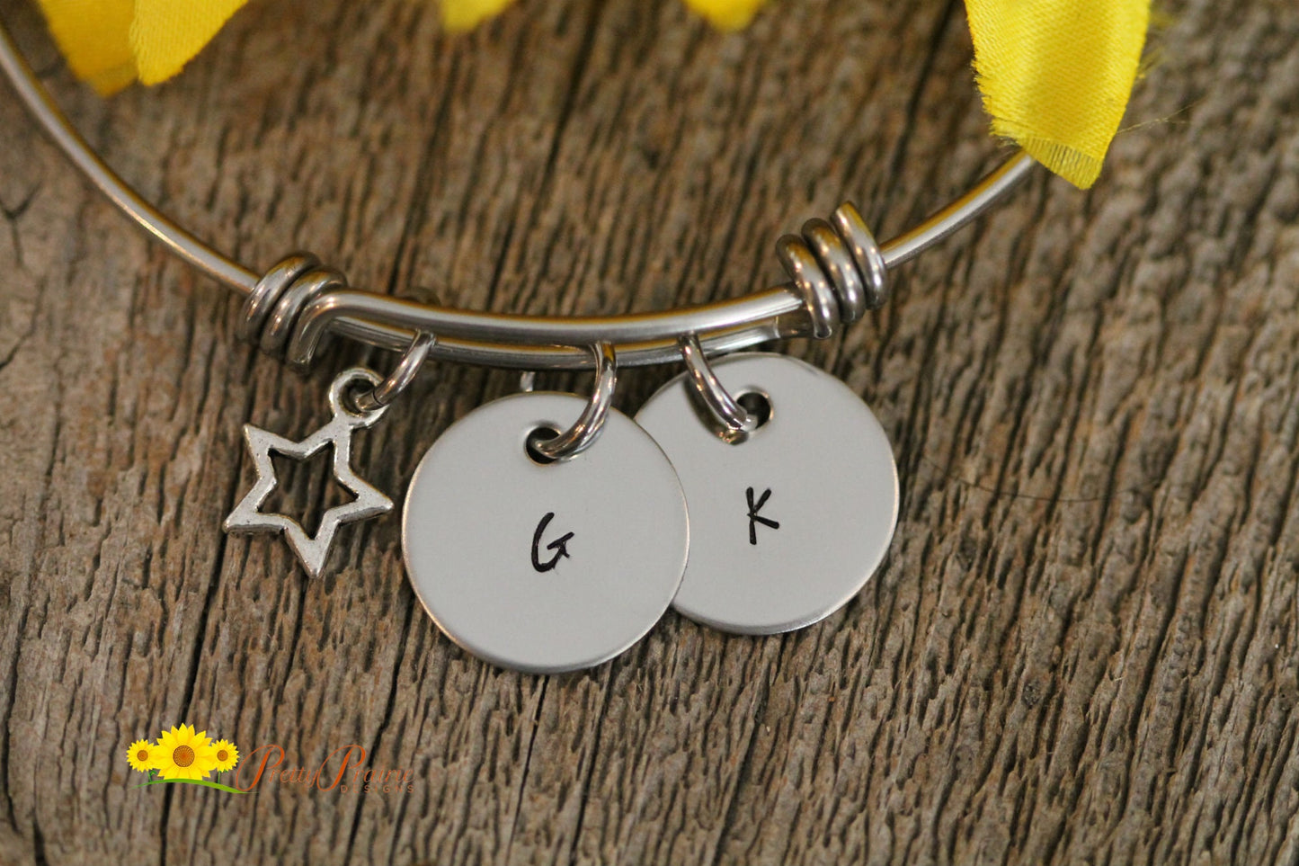 Star Initial Bangle, Engagement Gift, Grandma Bracelet, Best Friend Gift, Child Size Bangle, Graduation, Anniversary, Birthday Present