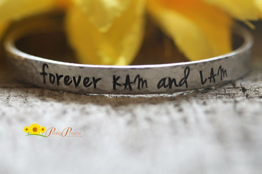 Forever with Initials Cuff, Promise Bracelet, Hand Stamped, Anniversary Gift, Personalized Jewelry, Wedding Present, Memorial Gift