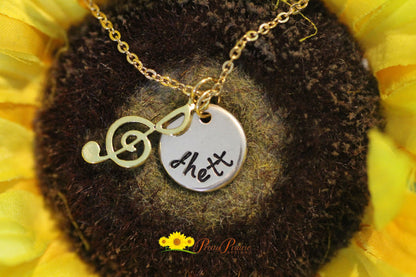 Gold Music Lover Necklace, Personalized Music Necklace, Custom Musician Gift, Hand Stamped, Singer Gift, Music Note Charm, Pianist Jewelry