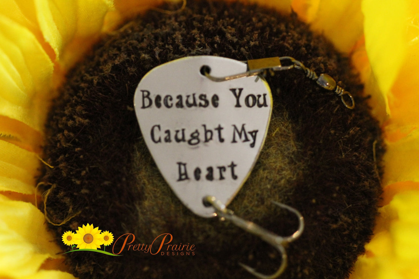 Because You Caught My Heart Fishing Lure, Custom Anniversary Gift, Husband or Boyfriend Present, Hand Stamped Fishing Hook, Angler Gift