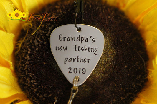 Grandpa's New Fishing Partner Lure, Custom Fishing Hook, Baby Reveal, New Grandfather Present, Angler Gift, Hand Stamped Fishing Lure