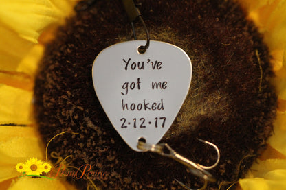 You've Got Me Hooked Lure, Custom Fishing Hook, Hand Stamped Lure, Gift for Angler, Men's Gift, Anniversary, Wedding, Valentine, Metal Lure