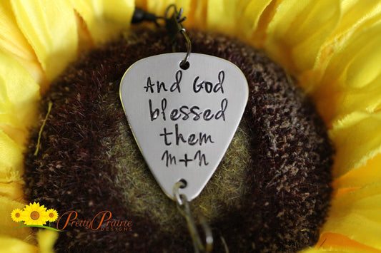 And God Blessed Them Fishing Lure, Initial Lure, Wedding Gift for Fisherman, New Baby Reveal, Hand Stamped Fish Hook, Custom Fishing Gift