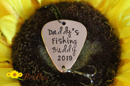 Daddy's Fishing Buddy Lure, Custom Fishing Hook, Father's Day Gift, New Dad Present, Baby Reveal, Angler Gift, Hand Stamped Fishing Lure