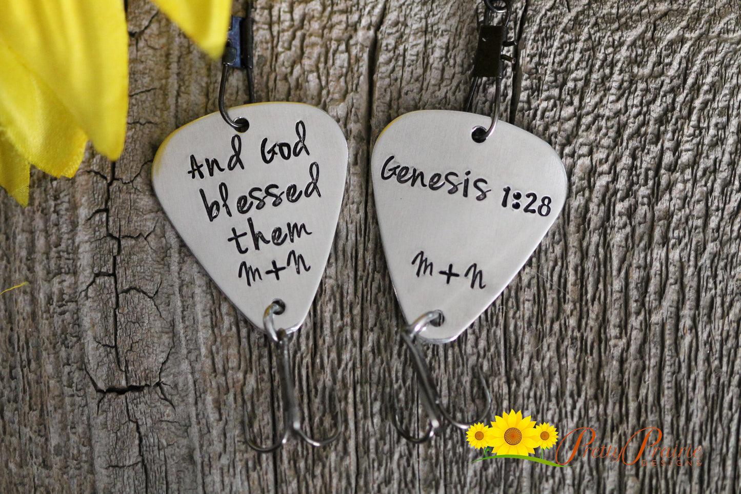 And God Blessed Them Fishing Lure Set, His and Hers Fishing Gift, Fiancé, Bible Fishing Hooks, Engagement, Wedding Gift, Initial Keychains