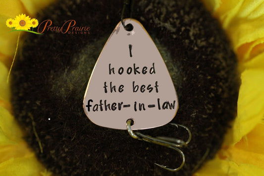 I Hooked the Best  Dad Fishing Lure, Father-in-Law, Grandfather, Husband, Hand Stamped Fish Hook, Wedding Gift, Personalized Metal Lure