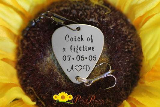 Catch of a Lifetime Fishing Lure, Personalized Lure, Fishing Gifts, Engagement or Wedding Gift, Hand Stamped Fish Hook, Anniversary Gift