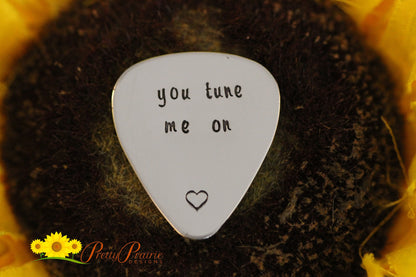 You Tune Me On Guitar Pick, Hand Stamped, Initial Pick, Musician Gift, Music Lover, Band Member Gift, Funny Quote Pick, Stocking Stuffer