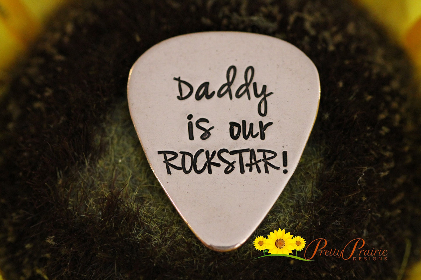 Daddy is Our Rockstar Guitar Pick, Father's Day Gift, Hand Stamped Metal Pick, Guitarist Gift, Rockin' Dad, Rock & Roll Present, Music Token