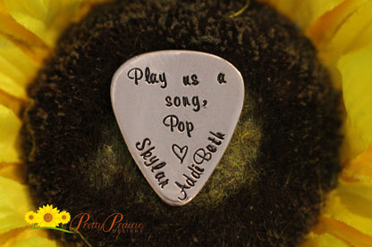 Play Us a Song Guitar Pick, Guitar Pick for Grandpa, Father's Day Gift, Hand Stamped, Metal, Personalized Pick, Guitarist Gift, Music Token