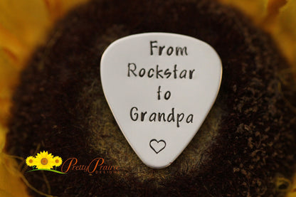 From Rockstar to Grandpa Guitar Pick, Pregnancy Reveal, Customized Guitar Pick, Metal Guitar Pick, Birth Announcement, Birthday for Grandpa