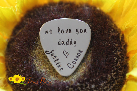 We Love You Daddy Guitar Pick, Pick Gift for Dad, Metal Guitar Pick Present, Hand Stamped Guitar Pick, Father's Day Pick, Christmas for Dad