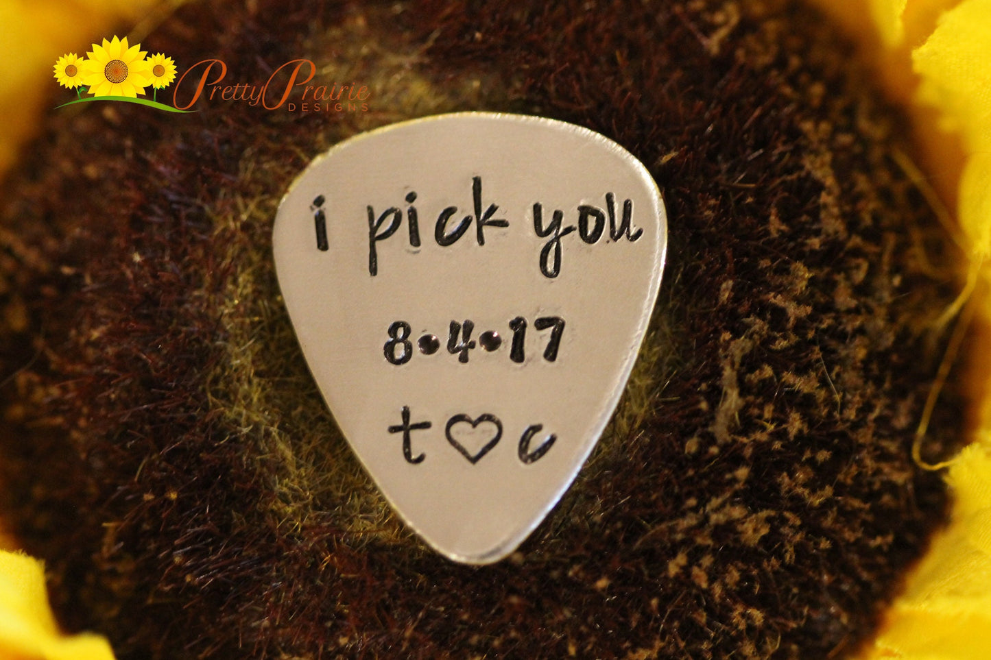 I Pick You Personalized Guitar Pick, Hand Stamped Pick, Birthday Gift for Guitarist, Engagement Present, Special Date Pick, Metal Pick