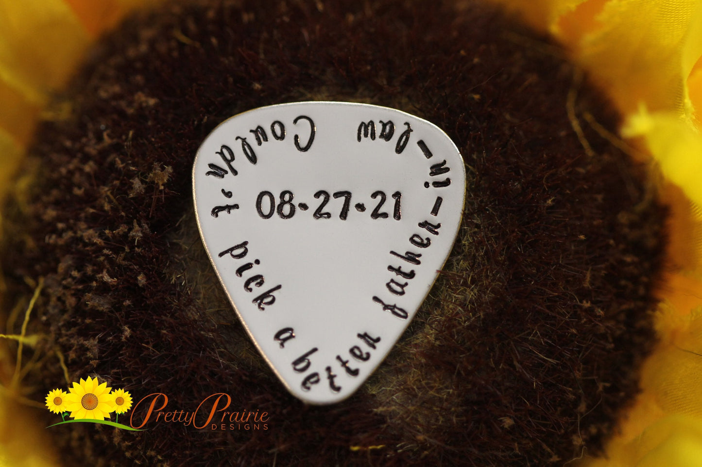 Father-in-Law Guitar Pick, Father-in-Law Gift, Hand Stamped Metal Pick, Guitar Lover Present, Wedding, Special Occasion Pick, Musician Gift