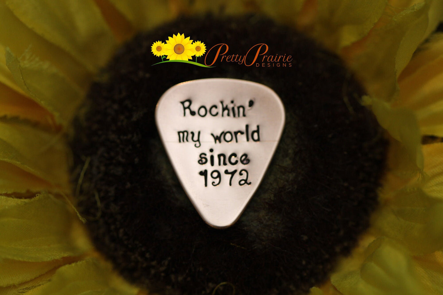 Rockin' My World Guitar Pick, Anniversary Gift for Musician, Hand Stamped Metal Present, Guitarist Gift, Rock & Roll Present, Valentine Gift